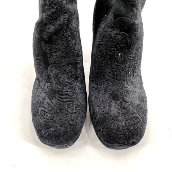 Kensie Black Velvet Floral Emeline Block heel boot bootie size 8.5 Platform Goth - Picture 3 of 14